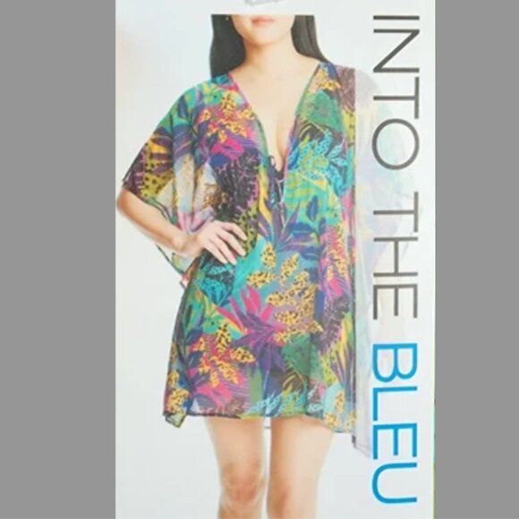 Into the Bleu Beach Cover Up Tropical Colorful Pattern XL Pool Cruise Vacation - Picture 2 of 4